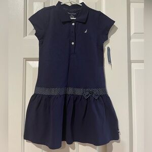 Girls Nautica 6X drop waist navy polo dress with polka dot ribbon, new with tags